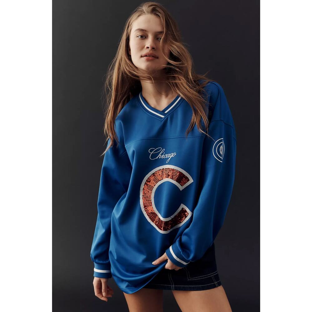 nwt ANTHROPOLOGIE x CHICAGO CUBS and Wild Collective MLB collab sequin top